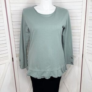 Wild Palms Ruffled Layered Hem Buttons Tunic‎ Top Sage Green Large Cottagecore